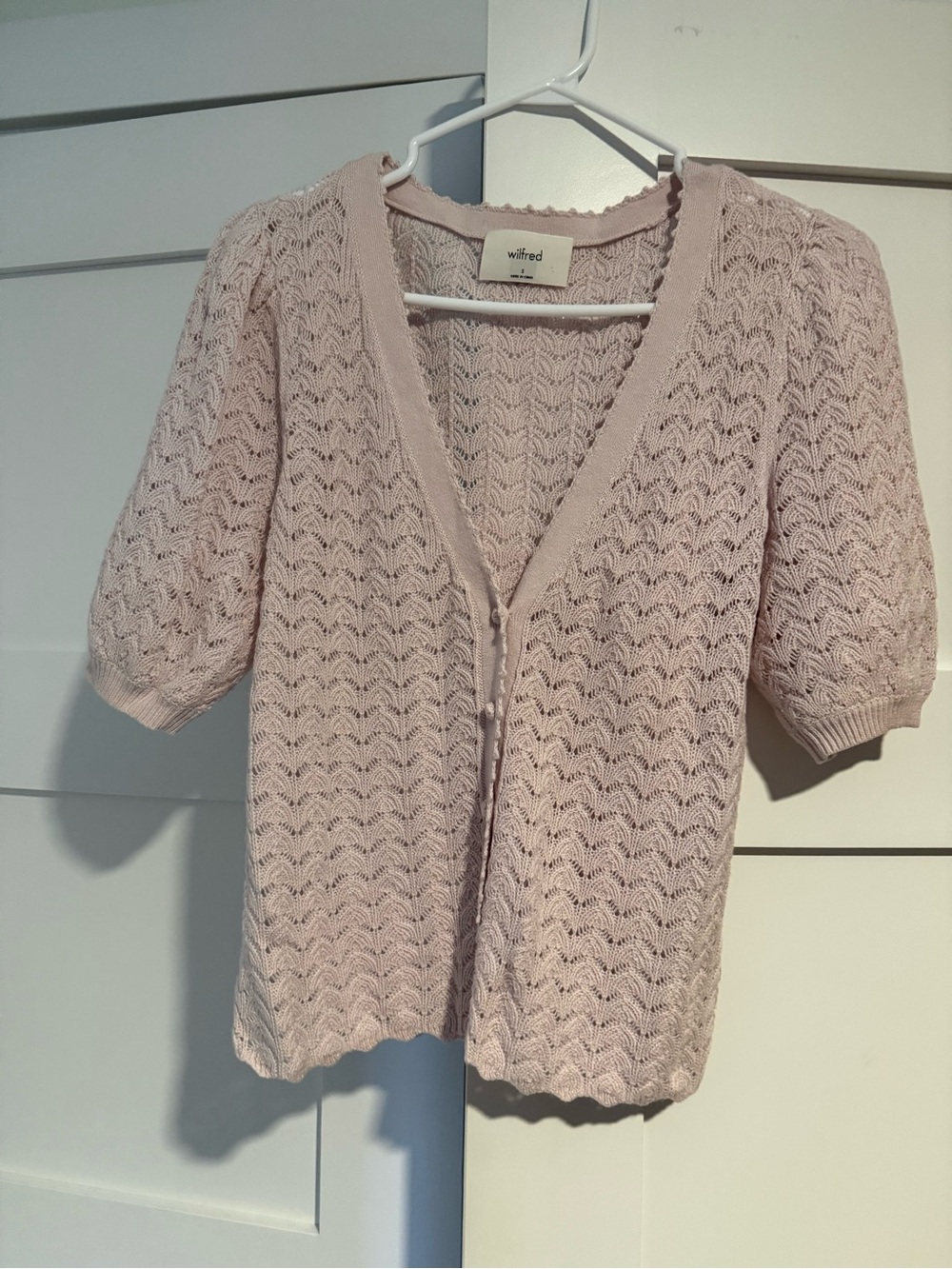 Wilfred Pale Pink Openwork Knit Short-Sleeve Cardigan
